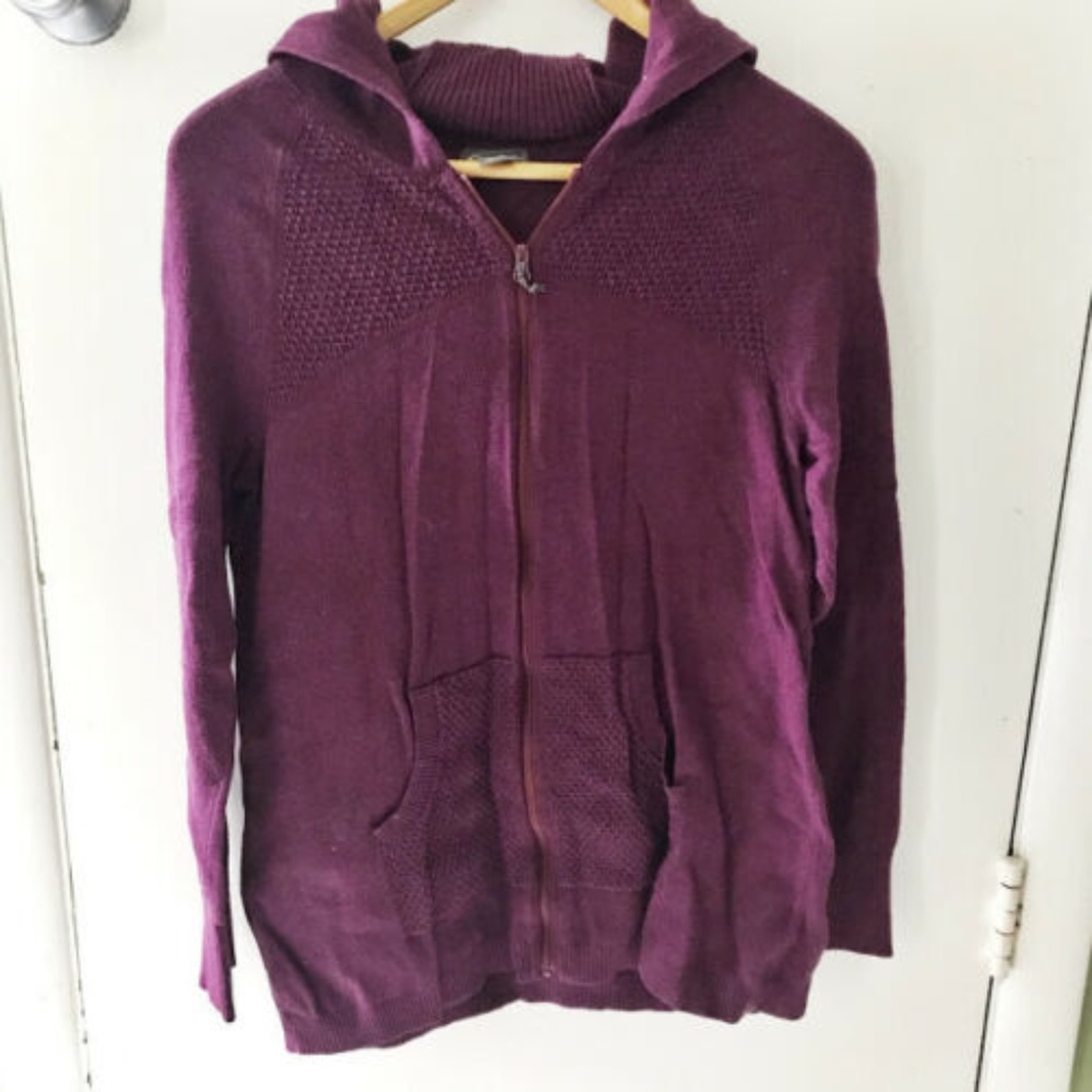 Eddie Bauer Womens Sweatshirt Size M Hoodie Full Zipper Purple Long Sleeve